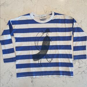 Bobo Choses Blue and White Striped Long Sleeve Tee